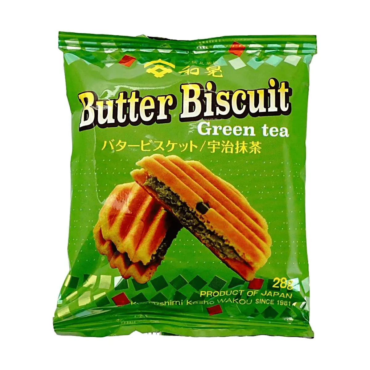 WAKO Uji Matcha Butter Waffle Cookies with Cream Filling - Authentic Japanese Snack, 28g