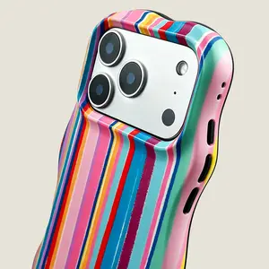 JIACC Colorful Horizontal and Vertical Stripes Minimalist Textured Vertical Stripes Dual-Layer Wavy Phone case Artistic Blending Style For iPhone 17 16 15 14 13 12 11 Pro Max Plus Air E, Shockproof, Protection Durable, Gifts for Her/Him/Friends