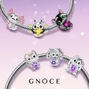 GNOCE Embraces Heart Gemstone Charms Bead S925 Sterling Silver DIY Snake Fit Bracelet/Necklace Jewelry Gift For Women Wife Beautiful Birthday gift