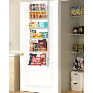 Hangable Over-the-Door & Wall Pantry Organizer, 6-Tier Heavy-Duty Steel Storage Shelves, Adjustable Hanging Spice Rack for Home Kitchen, Laundry Room, White
