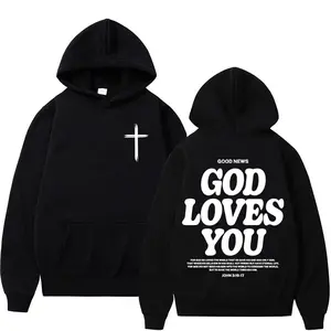 Harajuku Aesthetic Christian Jesus Church Hoodie Bible Verse God Loves You Hooded Men'S Women Vintage Sweatshirts Streetwear Y2K Dshztooma