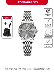 POEDAGAR Women's Waterproof Night Light Date Zhou Women's Watch Stainless Steel Quartz Women's Watch Analog Watch
