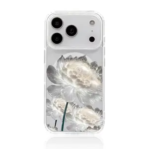 Original Design Glass-Like Peony Clear Shockproof Case for iPhone 11-17 Pro Max Plus & Samsung MagSafe
