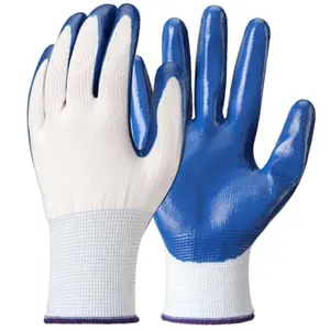 Nitrile Coated Work Gloves - 1 pair of blue nitrile work gloves, suitable for men's work, fishing, gardening, climbing, waterproof, oil-resistant, breathable, reusable, for both men and women in gardening work, medium size