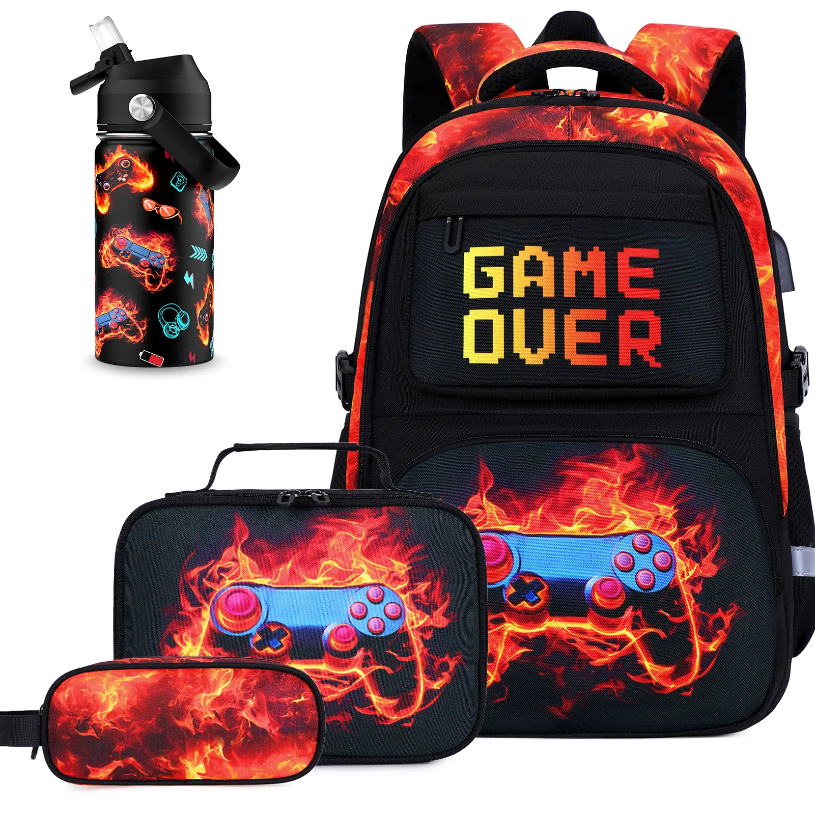 4PCS Water Bottle Set [Red Flame]
