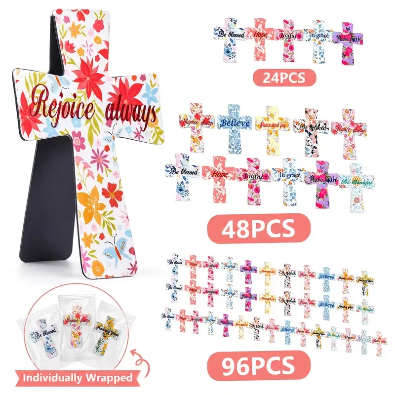 New Style 24/48/96PCS Christian Cross Magnetic Bookmarks, Assorted Floral Faith Page Markers, Individually Wrapped Religious Gifts for Bible Study, Church Events, Easter, Christmas, Baptism and Party Favors