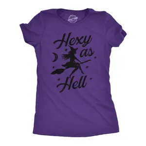 Womens Hexy As Hell T Shirt Funny Halloween Party Sexy Witch Tee for Ladies Funny Womens T Shirts Cute Vintage Fashion Casual Ladies T-Shirt Gift Halloween Tops for Women Women's Novelty Tees Purple -