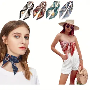 4Pcs 27 Inches Polyester Square Head Scarf, Different Colors Square Head Scarves for Women Hair Bandanas for Parties, Weddings, Receptions, Appointments, Vacations