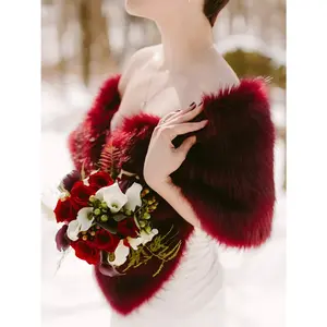 Burgundy faux fur wrap bridal stole