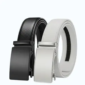 Men's Leather Ratchet Belt for Men Dress Casual Every Day with Adjustable Buckle, Trim to Fit.(2pack)