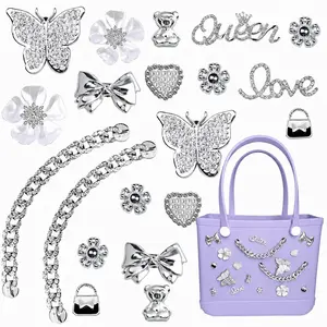 Stylish Shoe & Bag Charms for Women, 20-Piece Lightweight PVC Set with Pearl, Butterfly, Flower & Chain Designs for Beach Tote, Travel, Shopping
