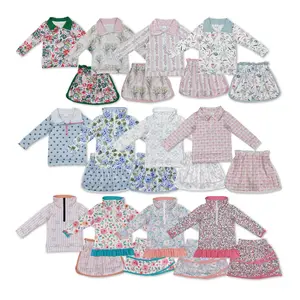 F--Long Sleeve Pullover Outfits Floral Printed Girls Set Cute Kids Clothes with Elegant Design