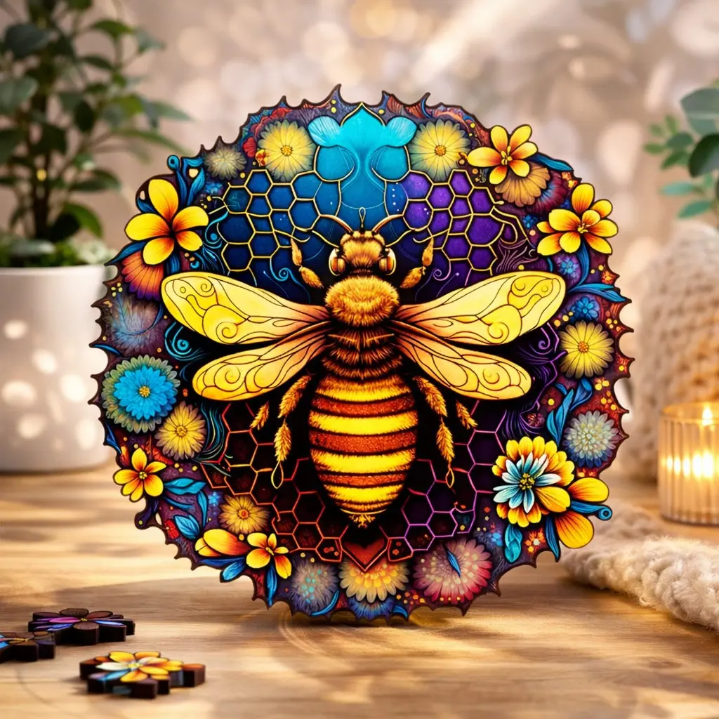 Creative Bee Wooden Puzzle Colorful Animal Jigsaw Puzzles Home Decor Stress Relief Crafts