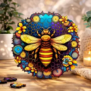Creative Bee Wooden Puzzle Colorful Animal Jigsaw Home Decor Stress Relief