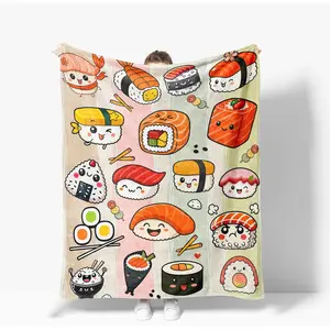 Sushi Throw Blanket Soft Warm Cozy Japanese Food Blankets Fuzzy Plush Flannel Sushi Blanket Gifts for Couch Bed Sofa Home Decor