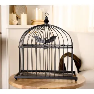 Sister Road Black Metal Decorative Birdcage with Bat