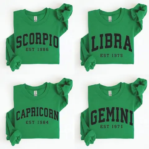 (LEAVE A NOTE OR DM SHOP) Custom Zodiac Sweatshirt - Irish Green, Personalized Year Astrology Pullover, Black Unisex Crewneck, Cute Horoscope Birthday Gift, Celestial Sign Outfit 2025