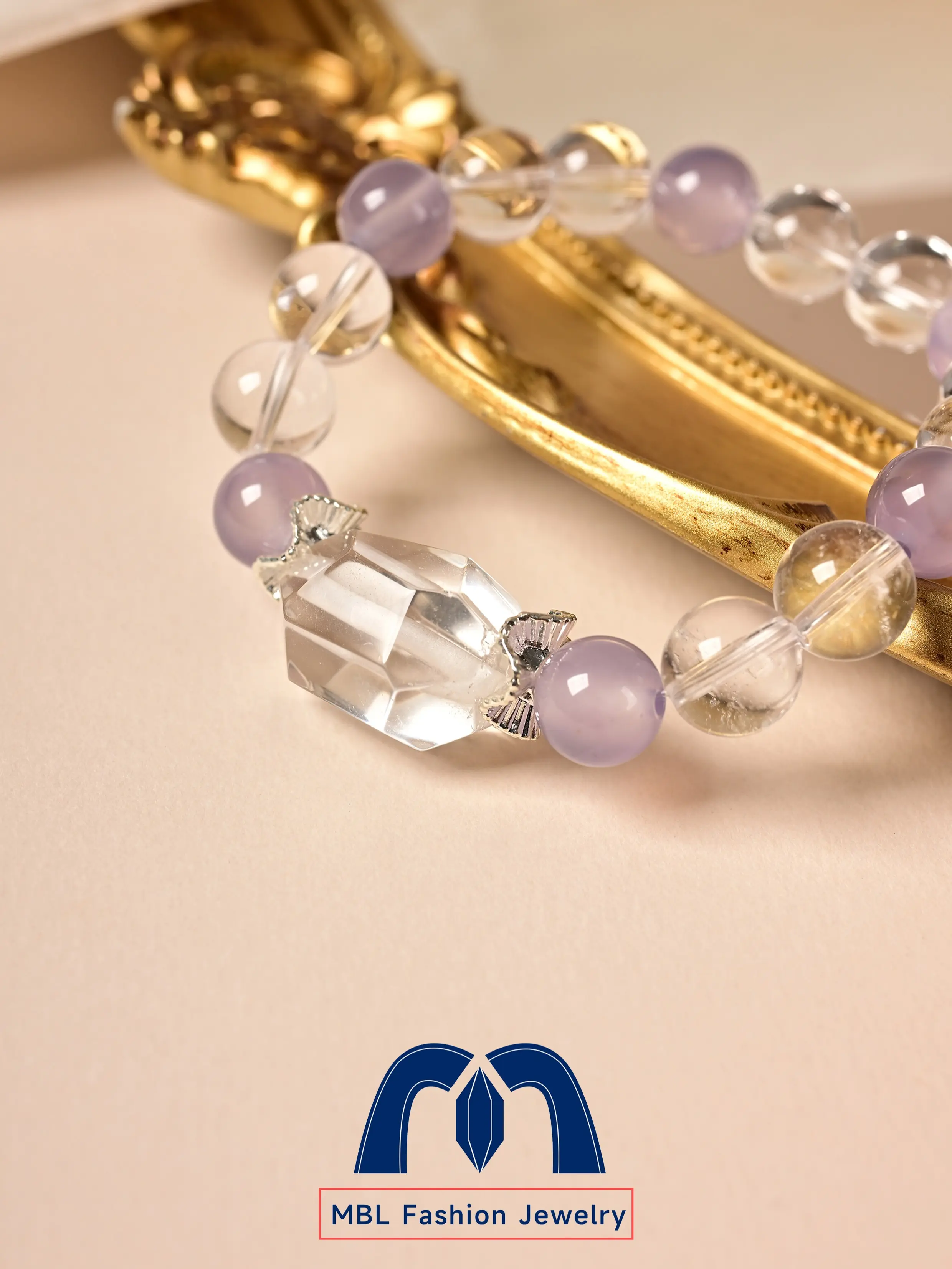 Gemstone Healing Bracelet for Positive Energy/For men/Unisex/Handmade/White Crystal + Natural Shape Purple Agate