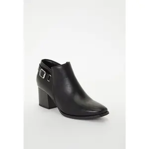 JUST FAB Women’s Pointed Toe Ankle Booties  2.25" Chunky Heel Zip‑Up Booties  Pu Leather Walking Shoes Girl