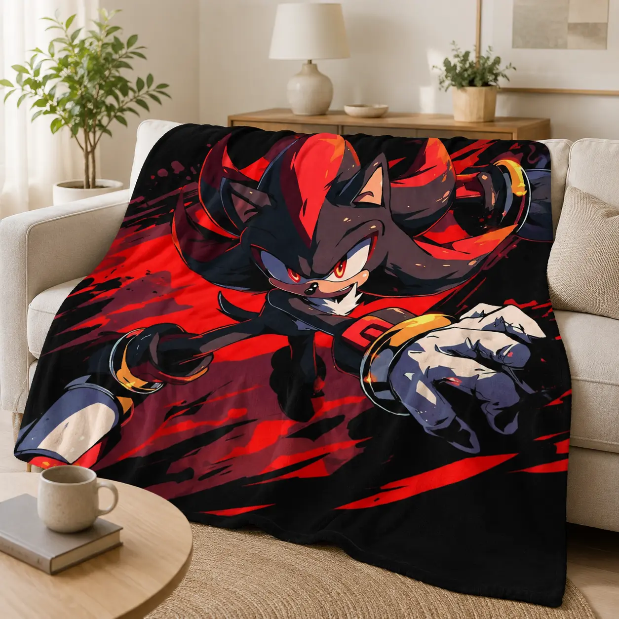Shadow The Hedgehog Game Throw Blanket Breathable Soft Flannel Bed Blanket Lightweight Cozy Warm Throw For Summer AC Room Office Nap Sofa Bedspread Gaming Room Decor And Gamer Gift