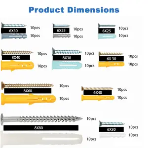 200PCS Heavy Duty Drywall Anchors & Screws Kit | Galvanized Steel Plastic Expansion Tubes | Rust Resistant Home Repair Fasteners