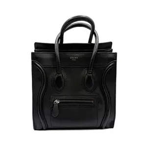 Pre-owned Celine Leather Tote Bags CALUX Micro Luggage tote bag in black drummed calfskin leather.