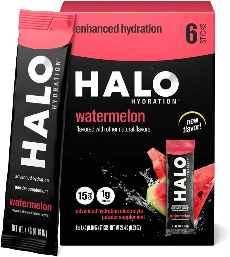 Halo Hydration Electrolyte Powder Packets – Watermelon - 6 Servings (5g Each) - Organic Hydration Drink with Low Sugar + Essential Vitamins + Minerals - Vegan