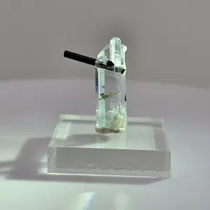 Aquamarine and Tourmaline, Soft Blue Natural Crystal with Unique Split Growth