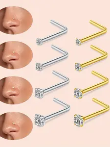 4pcs Cubic Zirconia Nose Studs Set, Nose Piercing Jewelry, Cz Nose Rings for Men & Women, 1.5-3mm Sizes, Stainless Steel L-Shaped Piercings