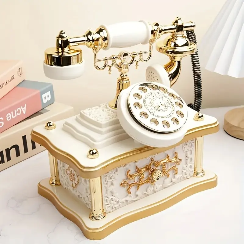 Vintage Rotary Phone Music Box, Hand-Cranked Mechanical 8 Melodies, No Battery Needed, Durable Collectible Desk Decor, Thoughtful Gift