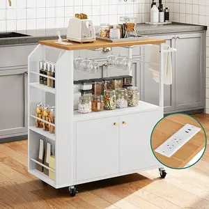 DWVO Kitchen Storage Cart with Power Outlets & Storage Shelves, Kitchen Trolley with Doors