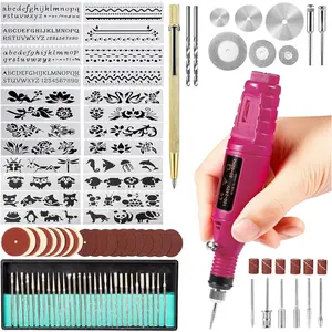 108 count Engraving Tool Kit, Multi-Functional Electric Corded  Engraver Etching Pen DIY Rotary Tool for  Glass  Metal Plastic with Scriber, 82 Accessories and 24 Stencils - Red