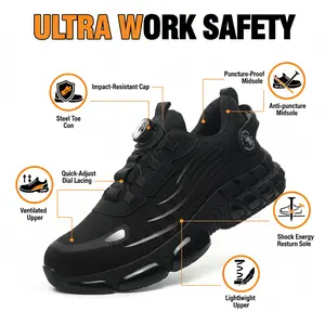 Steel Toe Safety Shoes for Men Mesh Breathable Work Sneakers Durable Anti-Slip Protection Comfort Fit All Seasons Casual Striped Design Elastic Closure Non-Slip EVA Sole Industrial Construction Protective Footwear Lightweight Puncture Proof Sneaker