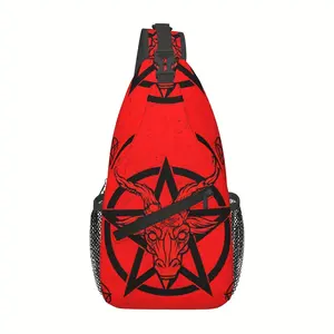 Crossbody Chest  Hiking  Red Satanic Pentagram Shoulder  Folding Large Capacity Fashion Durable Can Be Used For Shopping, Work, Travel Beach  Fishing  Halloween Travel Accessories  For School Back Christmas Gifts bag backpack