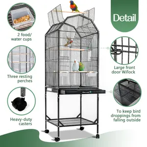 Birdcage 52 & 56 Inch Spacious Luxury Parrot Cage with Perch for Quakers Cockatiels Sun Conures Finches Green Cheeked Conures Budgies Lovebirds Indoor Outdoor Home Use Durable Iron Cage