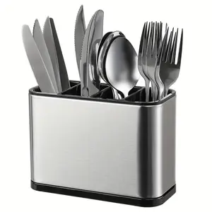 Stainless Steel Utensil Holder, Rust Resistant Durable Design, Independent Compartments for Forks Knives Spoons Chopsticks, Modern Kitchen Organizer, Storage, Kitchenware