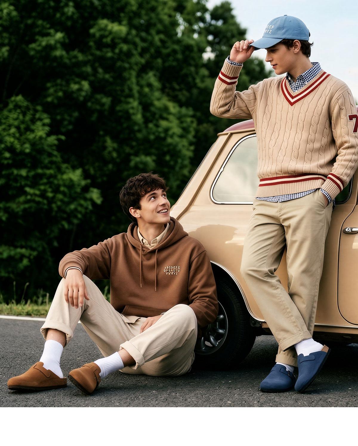 FITORY Breathe I | Men’s Suede Leather Clogs, Cork Footbed, Adjustable Strap, Round-Toe (US 7–14)【Check Measurements Carefully】