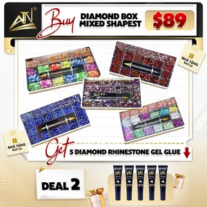 ATN Diamond Rhinestone Mixed Shapes Box Bundle + 5 Rhinestone Gel Glue
