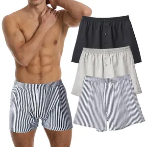 Cotton Boxers Shorts Mens Stretch Knit Boxer Shorts Solid Underwear Plaid Striped Cotton Sleep Short Tartan