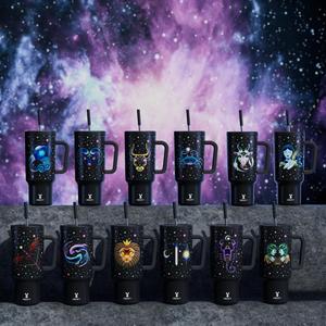 40oz zodiac signs straw handle cup, portable leak-proof cup lid, summer cool bottle, non-slip noise reduction pad at the bottom, stainless steel thermos cup, easy to clean and use in the car, suitable for home, office, outdoor travel, insulated mug