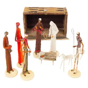Global Crafts Colorful Banana Fiber Kenya Nativity Set w/ Box