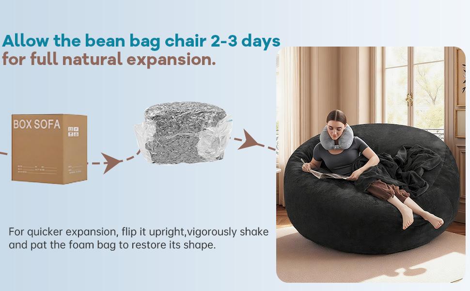 Bean Bag Chair for Adults, Giant Bean Bag with Filler & Machine Washable Cover, Fluffy Bean Bag Chairs Oversized Beanbag Lounge Chair for Living Room, Bedroom Dorm(4/5/6FT))