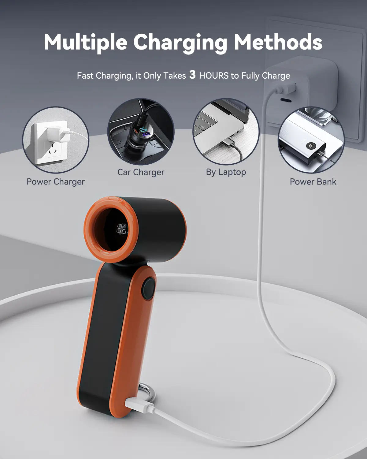 PLAYHOT Portable Handheld Turbo Fan 5Gear 17400 RPM, Up to 8 Working Hours, Battery Operated, Air Turbo Tech Hand Fan for Outdoor Activities, Travel &