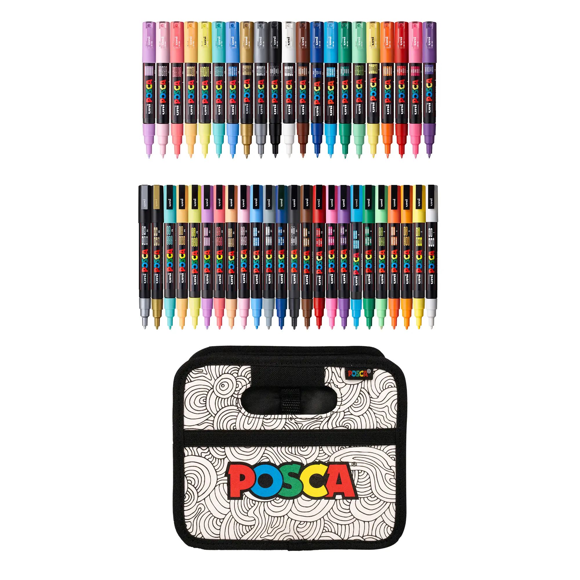POSCA® Paint-It-Yourself Organizer 40-Count Kit - Unisex Office & Art Supplies with 1M & 3M Tip Sizes for Sketchbook Ideas, Craft Ideas, Doodle Art