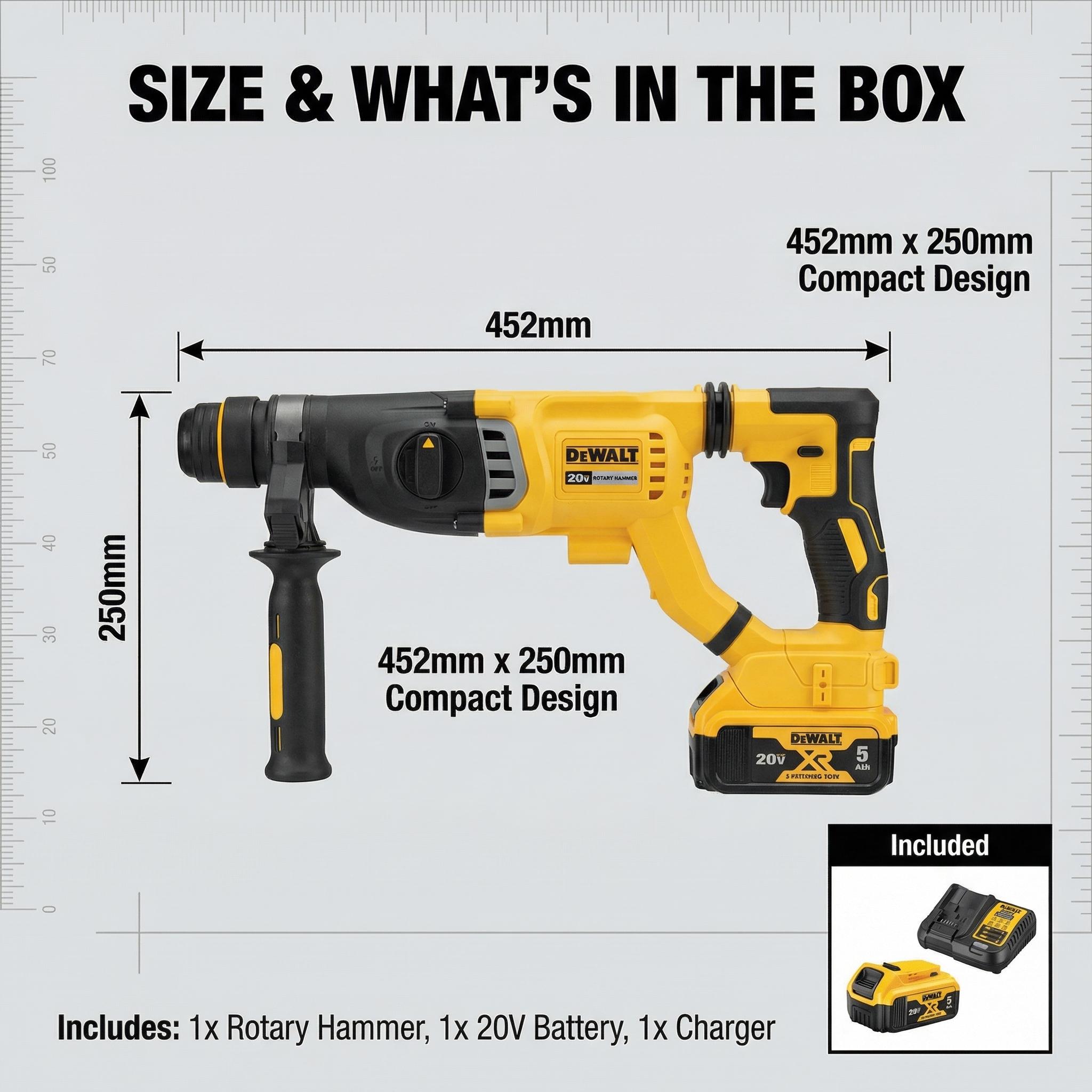 Dewalt DCH263 Cordless Rotary Hammer Drill – 20V Lithium-Ion, 3.0J Impact, Ideal for 6-20mm Concrete Drilling – Includes Battery & Charger
