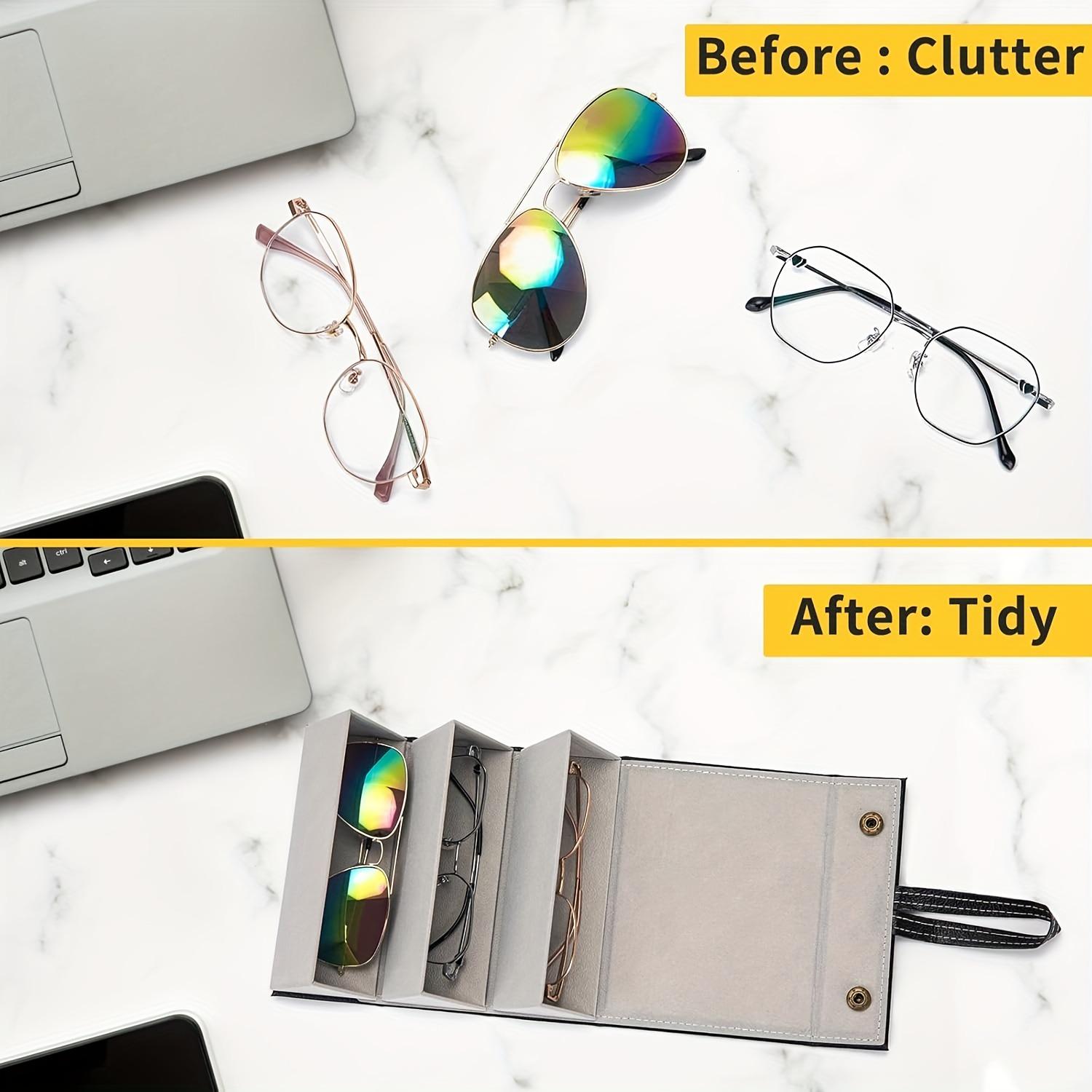 3 Slot Glasses Case Holds 3 Eyeglasses Large Frame Sunglasses Round Frame Prescription Glasses Organizer Set Includes 3 Pairs of Glasses