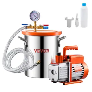 fathersdaygift VEVOR 3 Gallon Vacuum Chamber and 3.5 CFM Pump Kit, Stainless Steel Chamber, Single Stage Vacuum Pump Degassing Chamber Kit, with Acrylic Lid, Oil, 4.92 ft Hose, for Degassing Resin Silicone Epoxies
