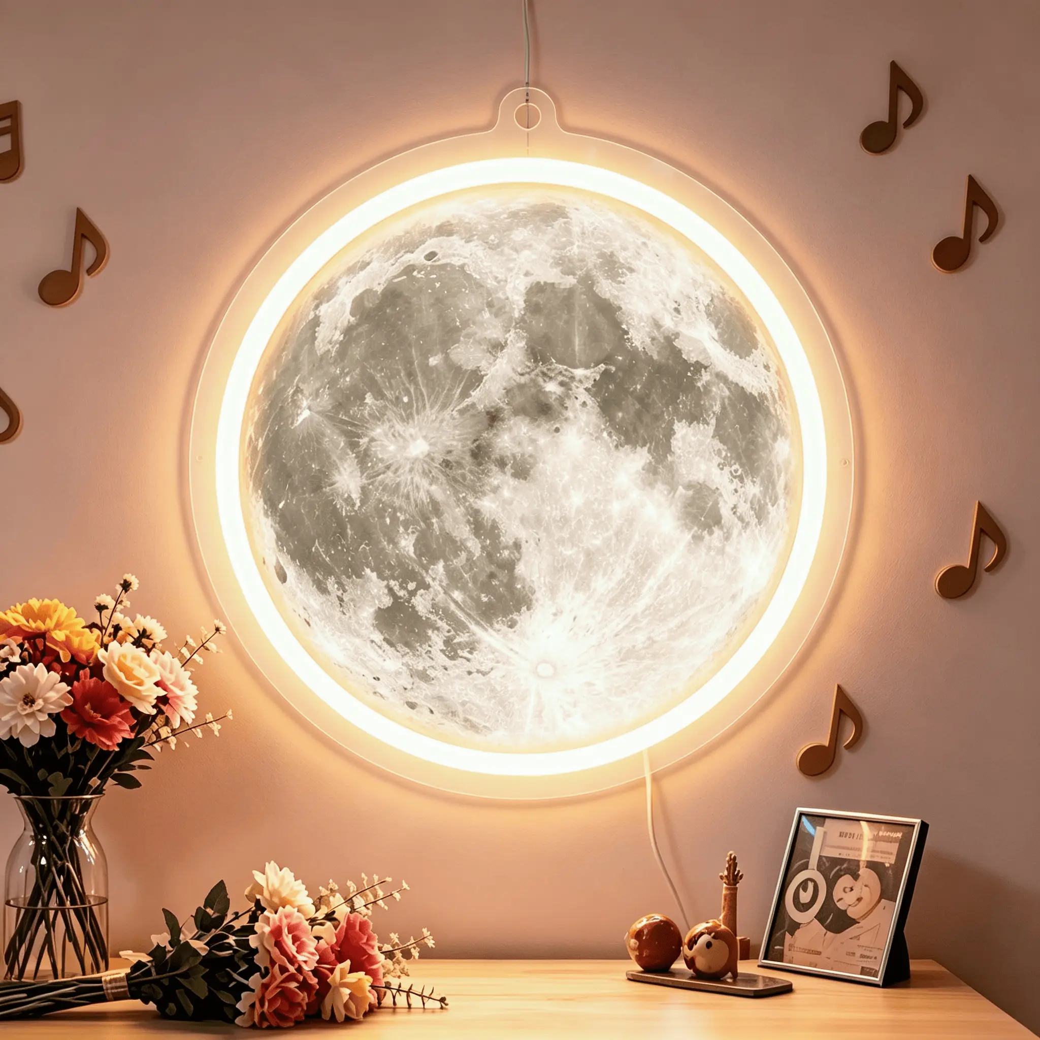 Moon surface neon, moon neon sign for wall decoration, USB power supply, dimmable neon sign moon luminous sign moon art neon, for living room, bedroom game room, hotel decoration, cool birthday gifts for friends, significant others