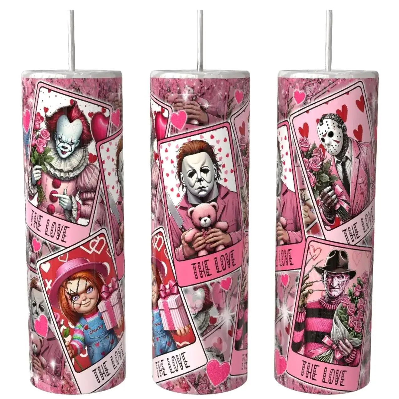 Horror Love 20 oz Tumbler Drinkware Flasks Insulated Skinny with Lid & Straw for Coffee Hot & Cold Drinks