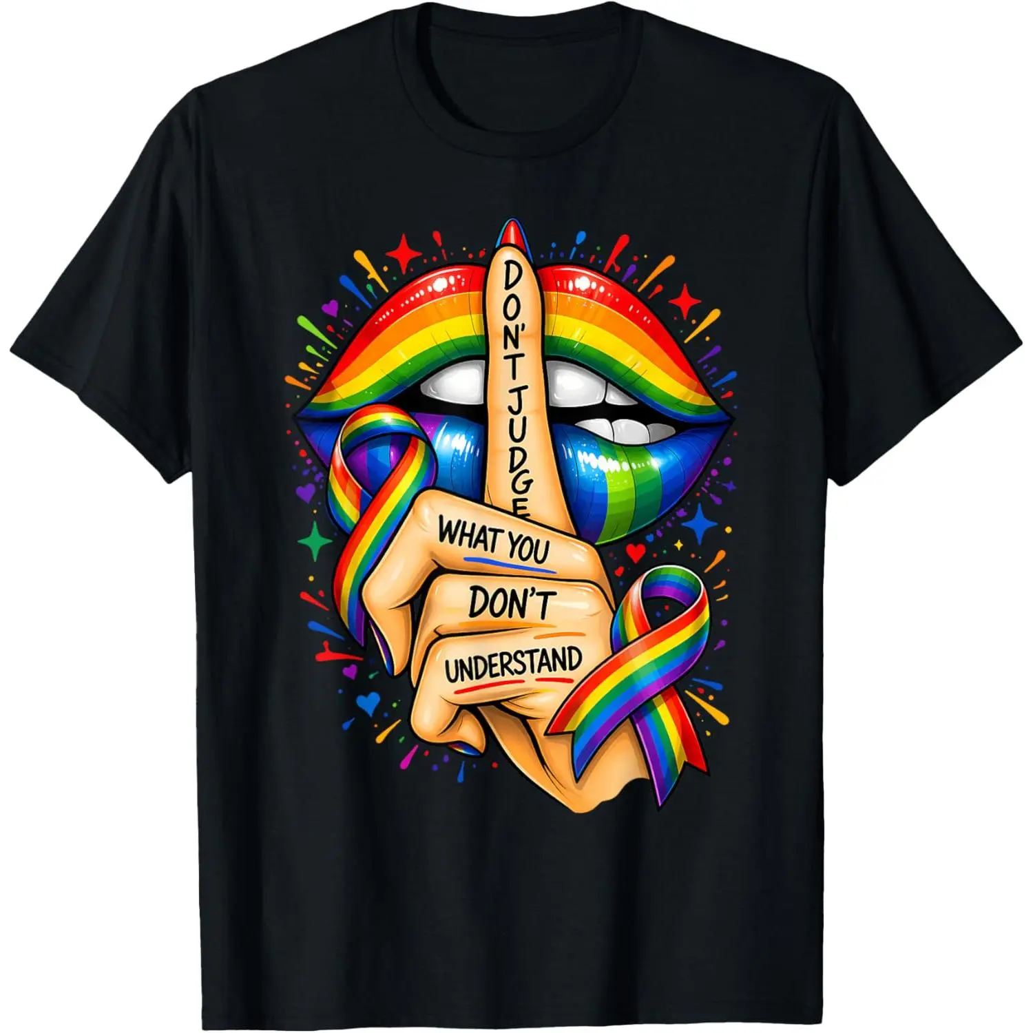 Women's 100% Cotton Short-Sleeve Round Neck T-Shirt, LGBT Pride Rainbow Lip Graphic, Breathable Lightweight Streetwear Casual Top, Comfortable Fabric, Perfect Fit, Shortsleeve, Tshirt